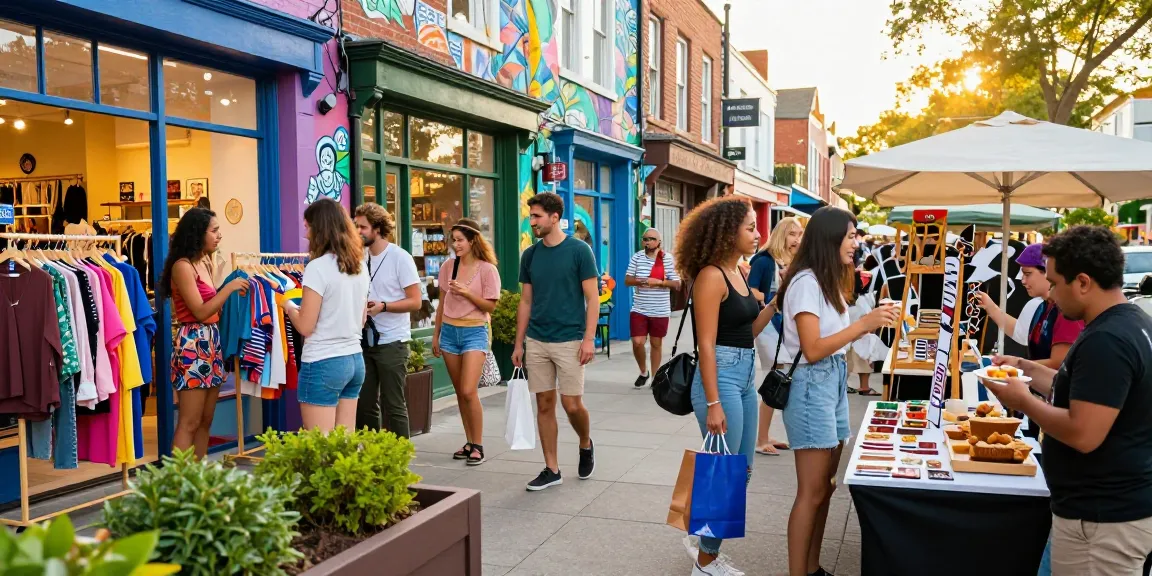 Friends enjoying their shopping day at https://forumup.org/shop/search.php?ca_id=&addr1=&addr2=&addr3=&schKeyword= with colorful boutiques and street food.