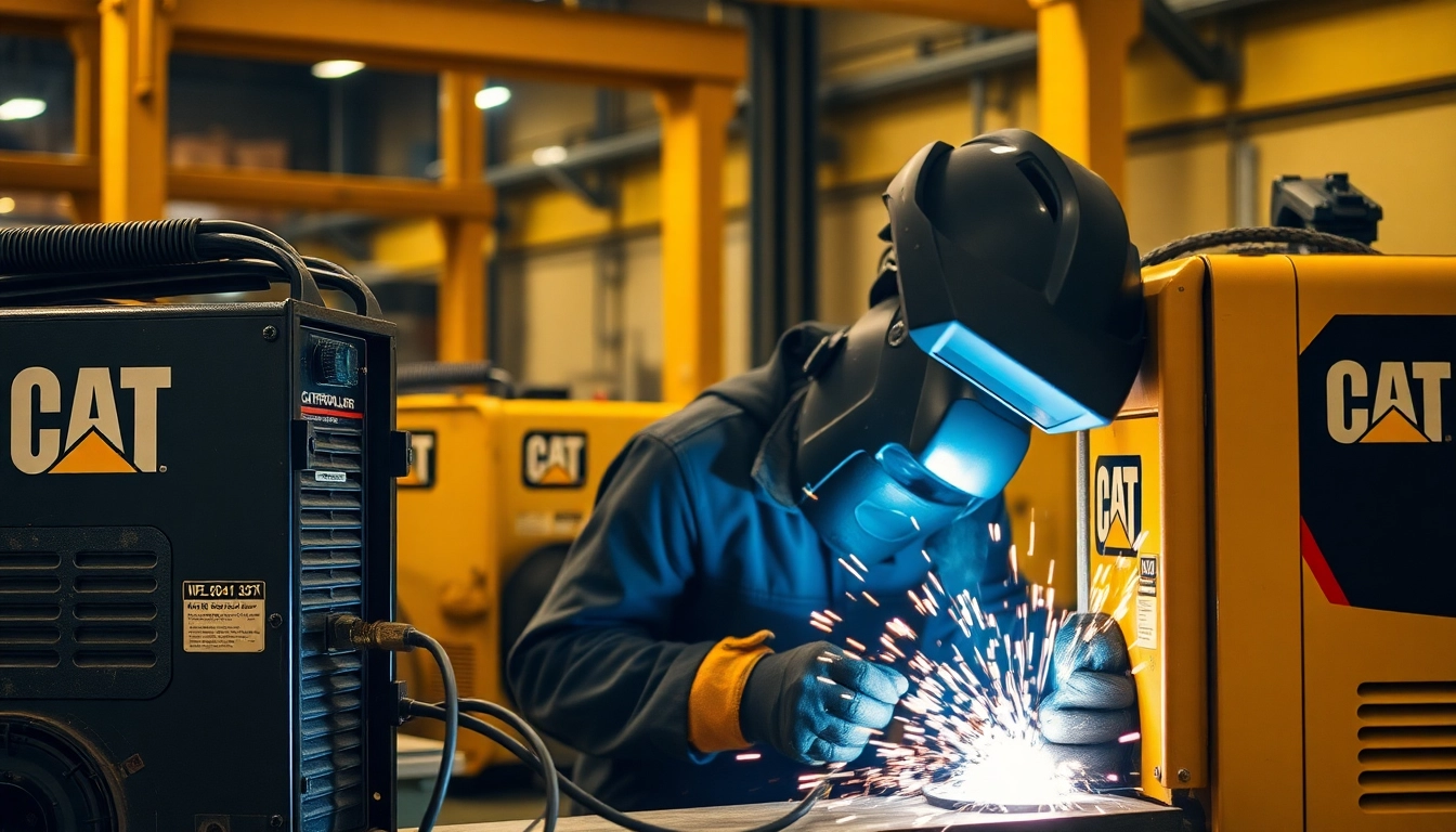 Caterpillar welding machines at work, demonstrating expert welding techniques in an industrial workshop.