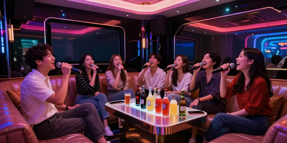 인천쓰리노에서 친구들과 함께 노래 부르는 즐거운 모습과 화려한 조명.