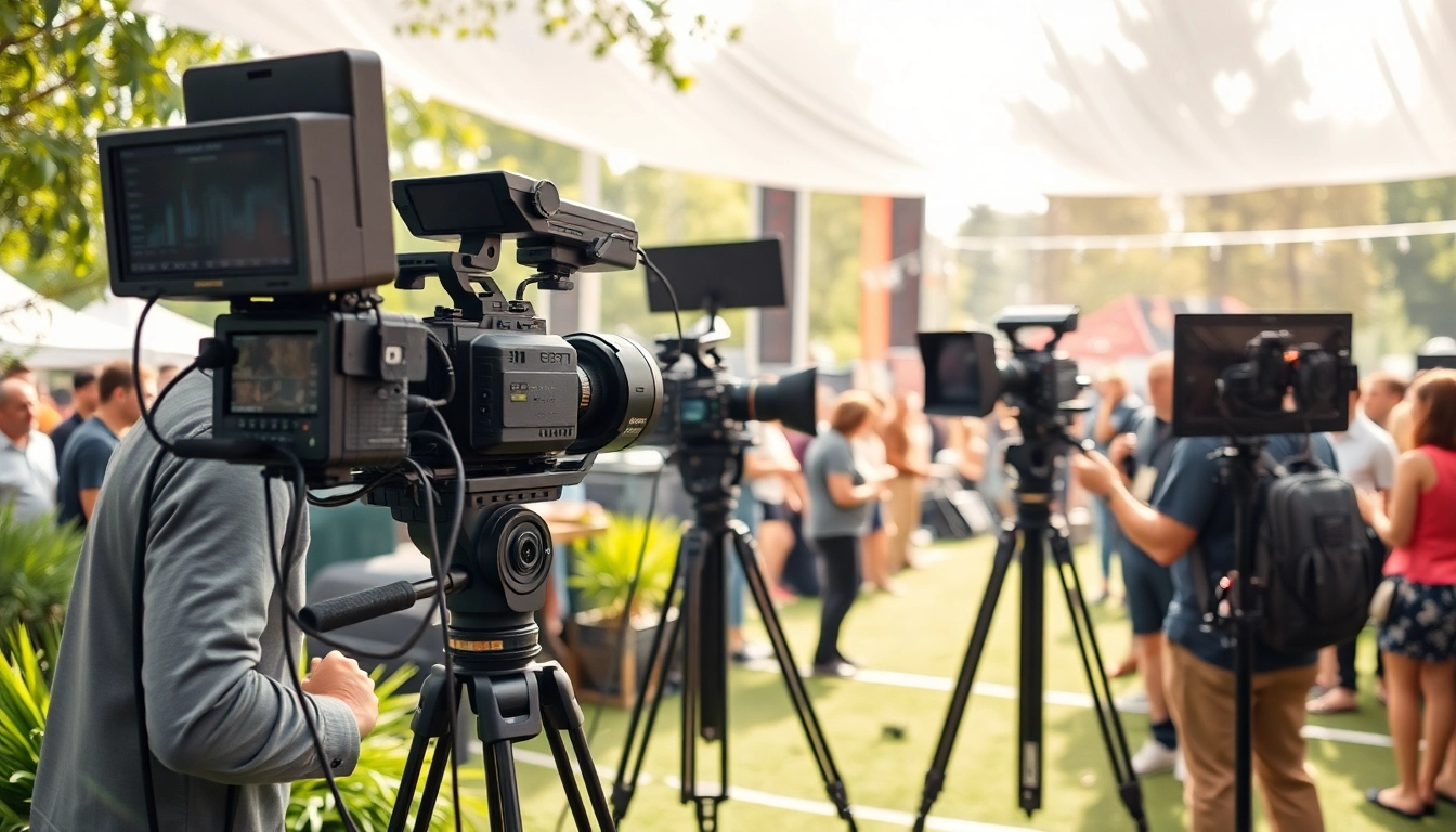 Mobile production services showcasing a dynamic outdoor setup with camera crew and equipment.