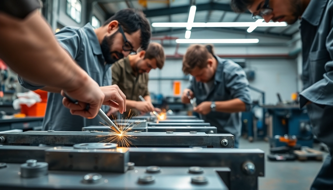 Creating custom metal fabrication with skilled artisans in a vibrant workshop.