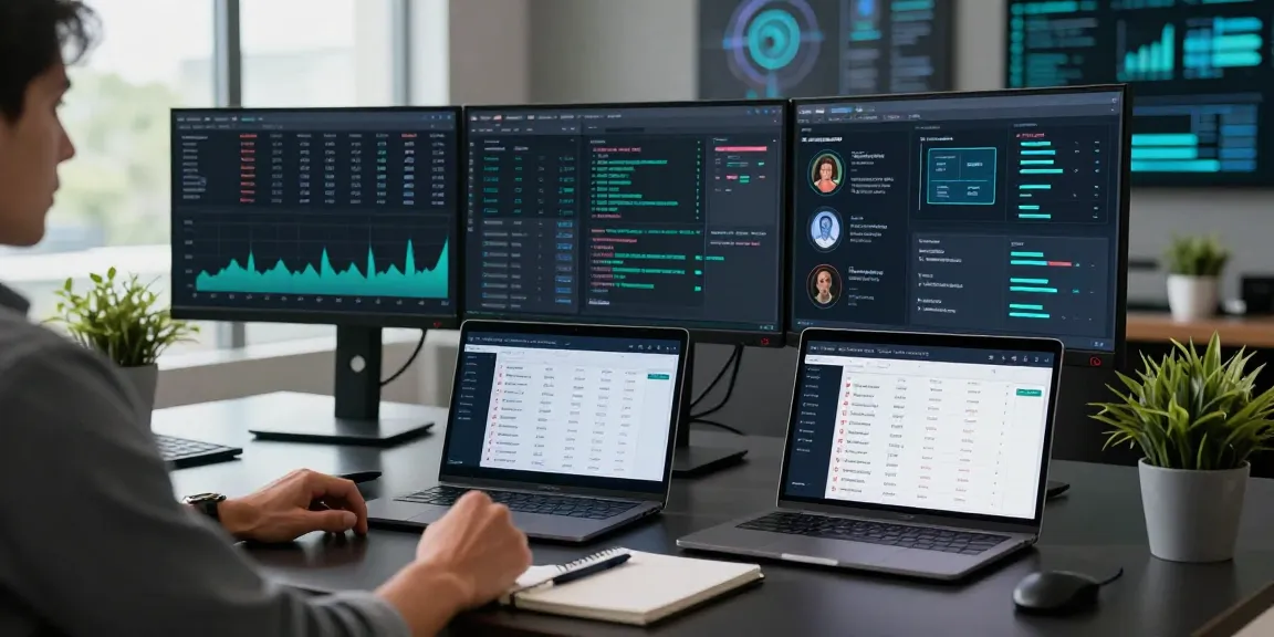Darknet market analysis in a tech workspace with a cybersecurity expert reviewing verified darknet market links 2026 and security features.