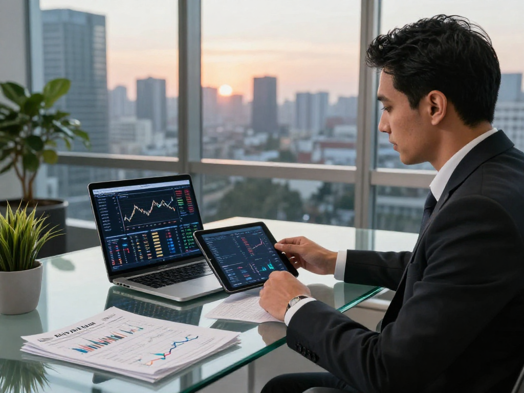 Bardya Ziaian ABC Capital professional investment advisory session with financial analytics and city skyline