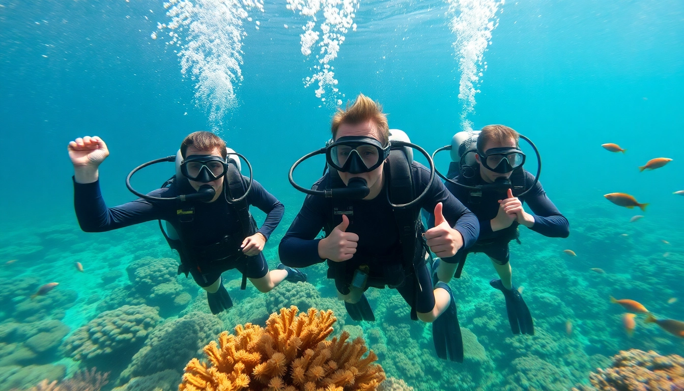 SSI Open Water Diver Kurs mit einem Tauchlehrer, der Schüler im klaren Wasser anleitet.