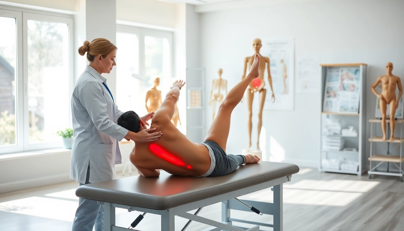 Therapist demonstrating effective back pain treatment techniques on a patient in a serene clinic.