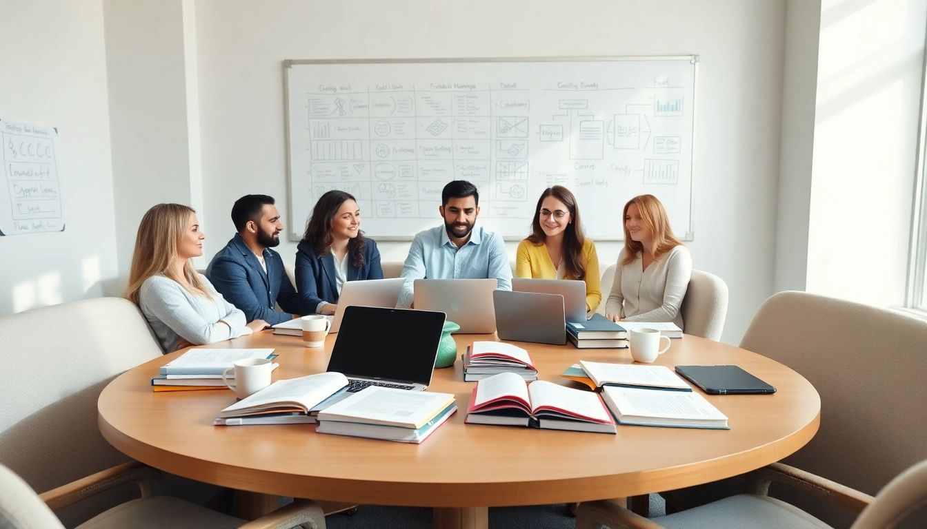 PMP exam support group studying collaboratively in a well-lit room.