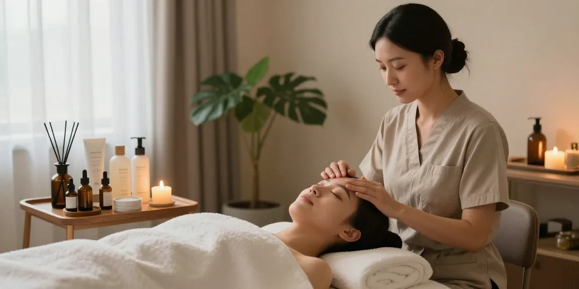 Relaxing 1인샵 facial treatment scene with natural light and calming ambiance.