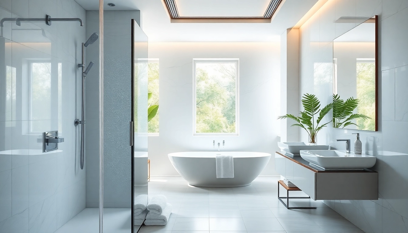 Experience elegant showers au with a luxurious modern bathroom design featuring sleek finishes.