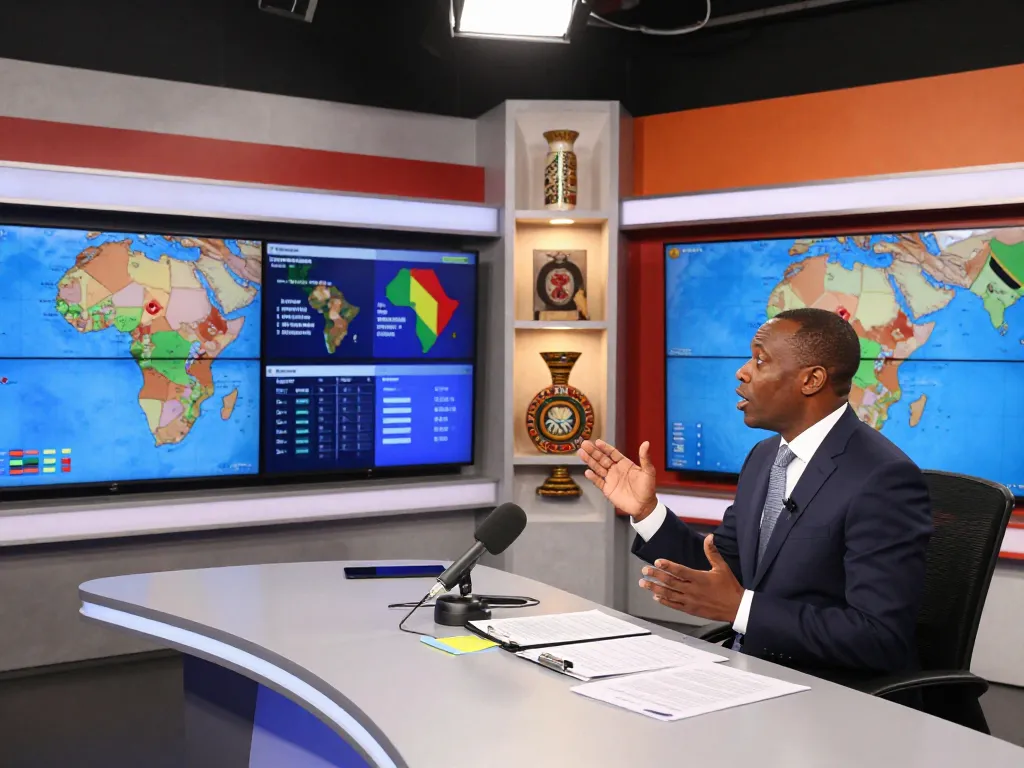 Political analyst explaining key issues in Africa, Lumumba's insights on governance and justice.