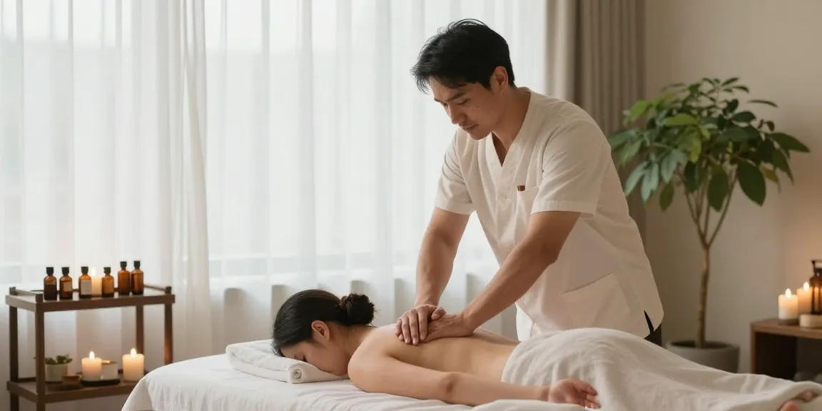 광주마사지 전문 스파에서 편안한 마사지 받는 남성 모습