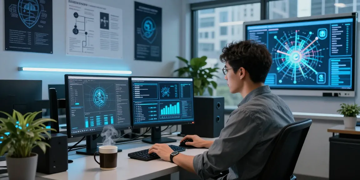 IT specialist analyzing cybersecurity data on shs-dome5.com for safe browsing.