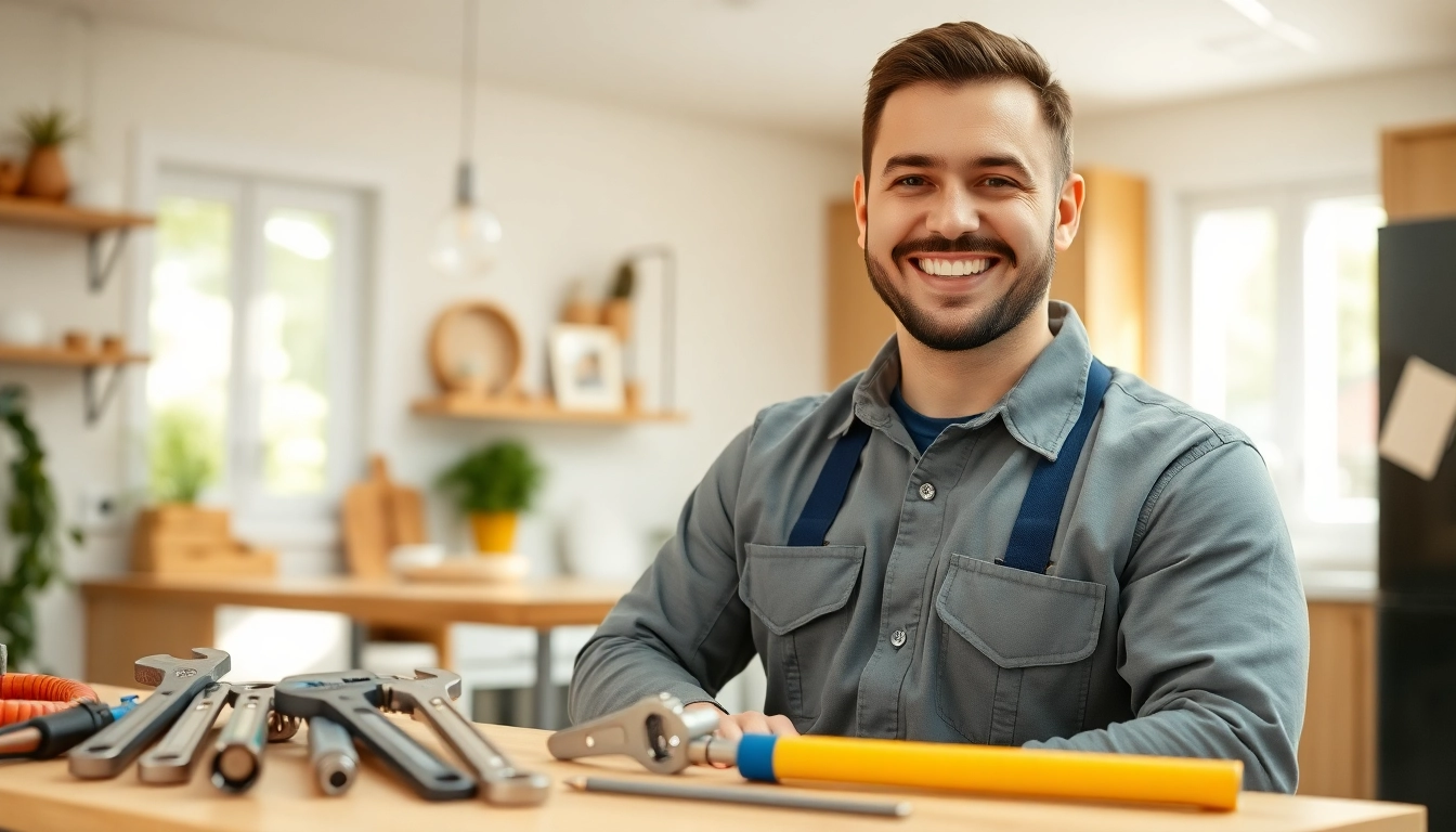 Plumber near me assisting a customer in a bright kitchen, showcasing professionalism and approachability.