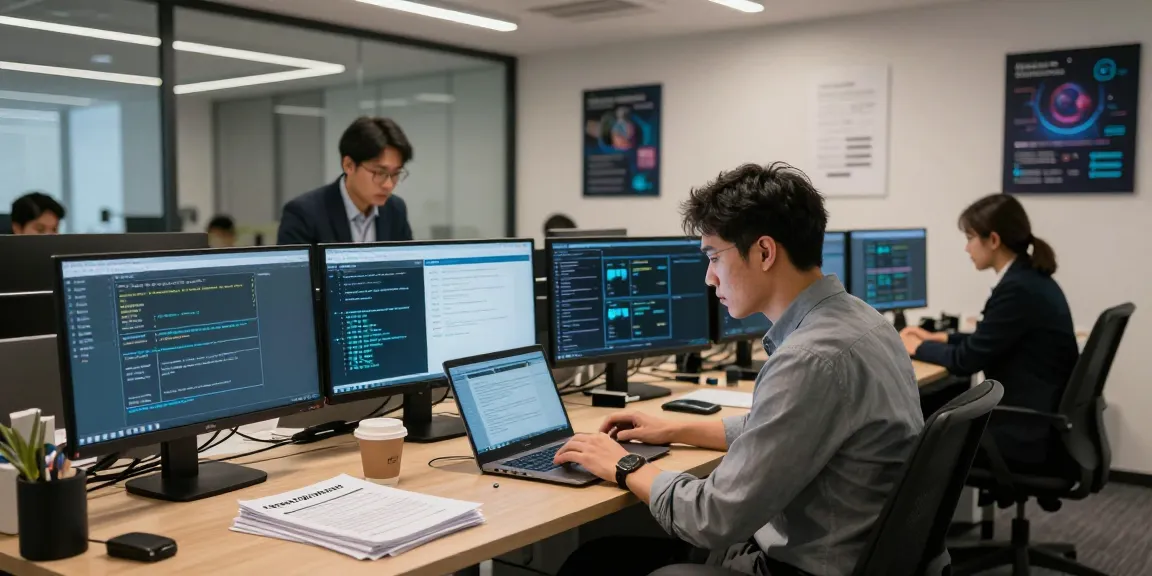IT professional conducting security checks on https://shs-dome5.com/ systems in a modern tech office.