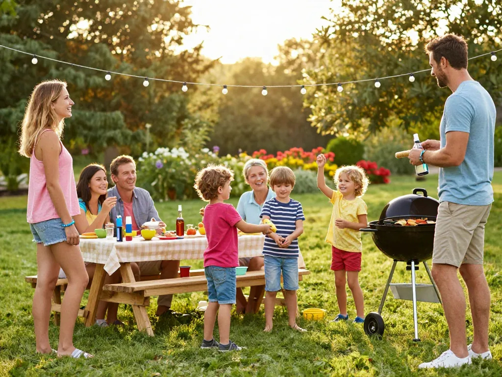 Family enjoying outdoor barbecue while using the Best Mosquito Repellent for protection.