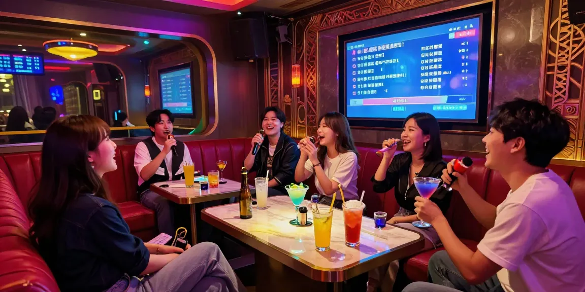 Enjoying a lively night at 인천쓰리노 karaoke bar with friends in private room.