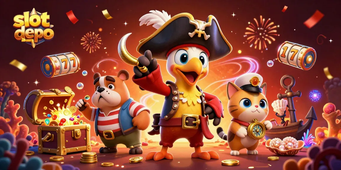 Spin the reels with slot depo 10rb as a pirate captain and crew celebrate winning treasures!