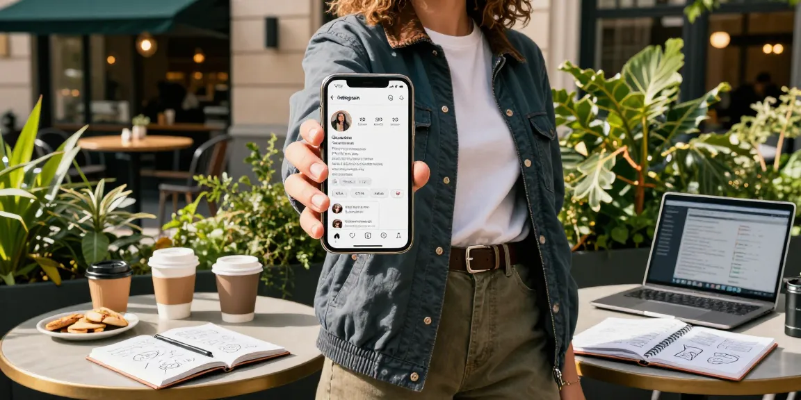 Influencer showcasing how to comprar seguidores reales instagram outdoors, engaging with a stylish streetwear look while surrounded by a vibrant café ambiance.