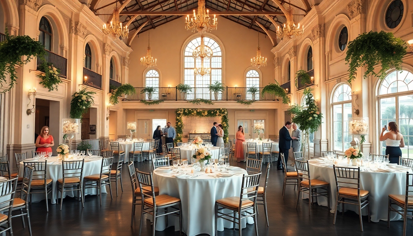 Wedding Event Space Jacksonville showcasing an elegant setup with tables and floral arrangements.