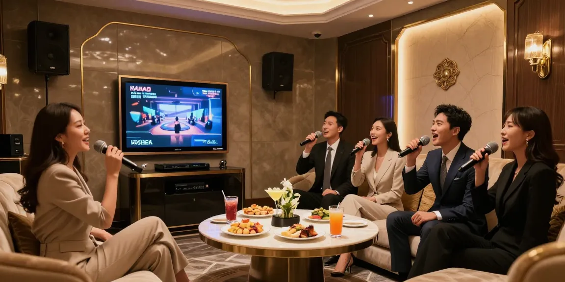 강남쩜오에서 프라이빗한 노래방 공간을 즐기는 모습으로 고급스러운 분위기를 전달합니다.
