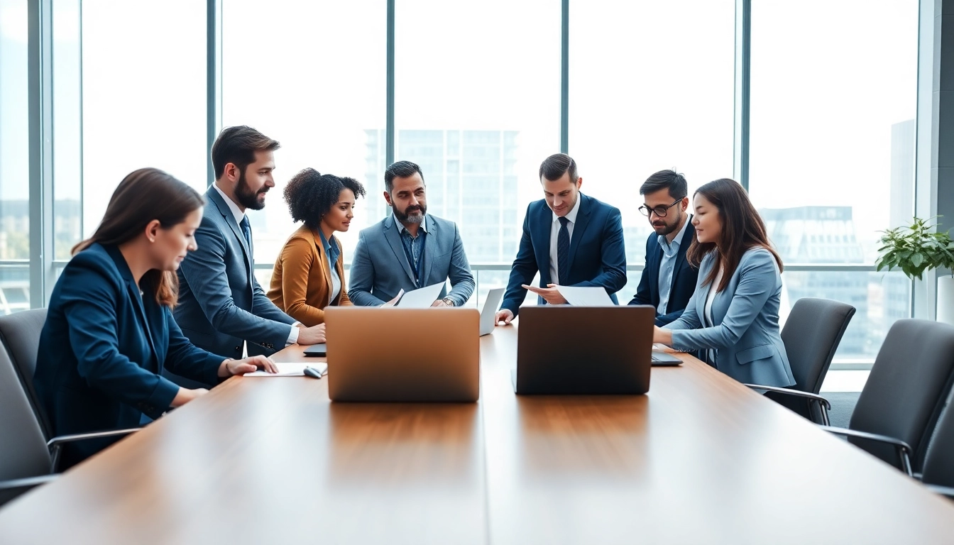 A diverse team collaborating on FCPA/DCAA/Flowdown/ITAR/EAR compliance in a modern office.