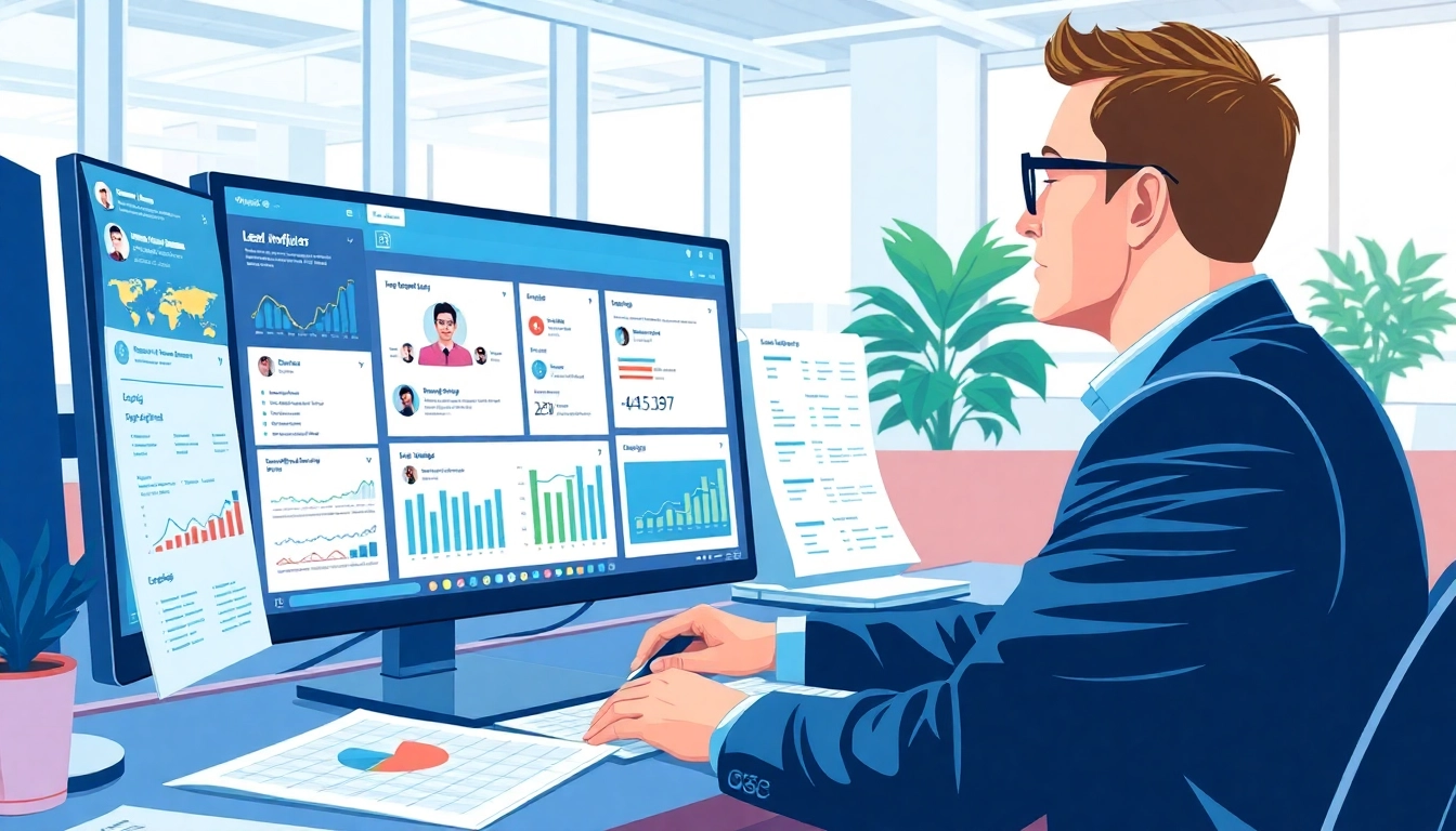 Scraping LinkedIn and Sales Navigator leads through data analysis in a modern office.