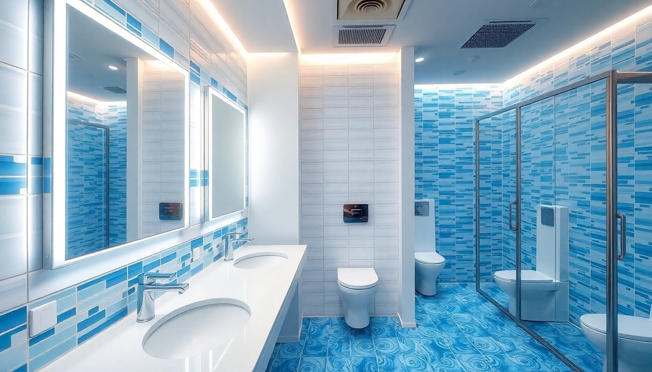 Transforming a restroom with commercial toilet refurbishment showcasing modern fixtures and vibrant design.