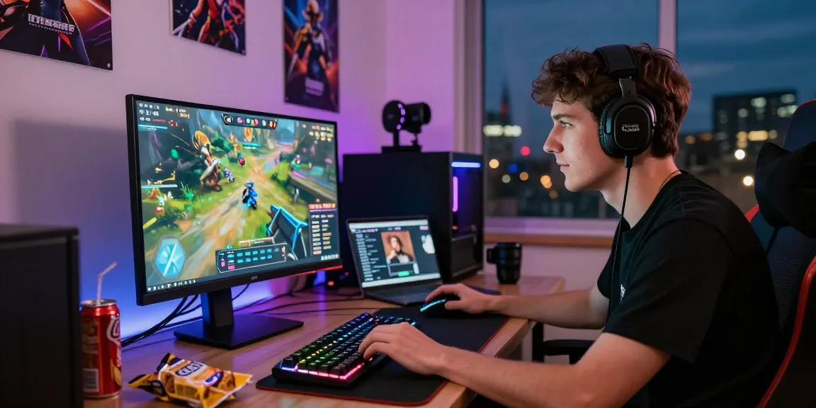 Engaged gamer utilizing rokok88 login features in a vibrant home office