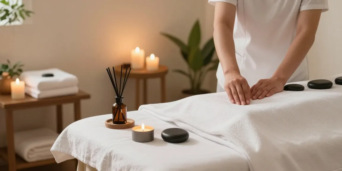 Swedish massage therapy setup with calming atmosphere and essential oils.
