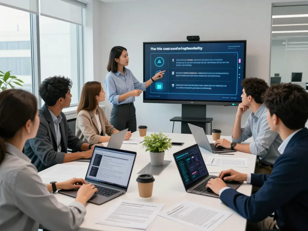 Researchers discussing AI ethics in a collaborative lab environment focused on sex AI.