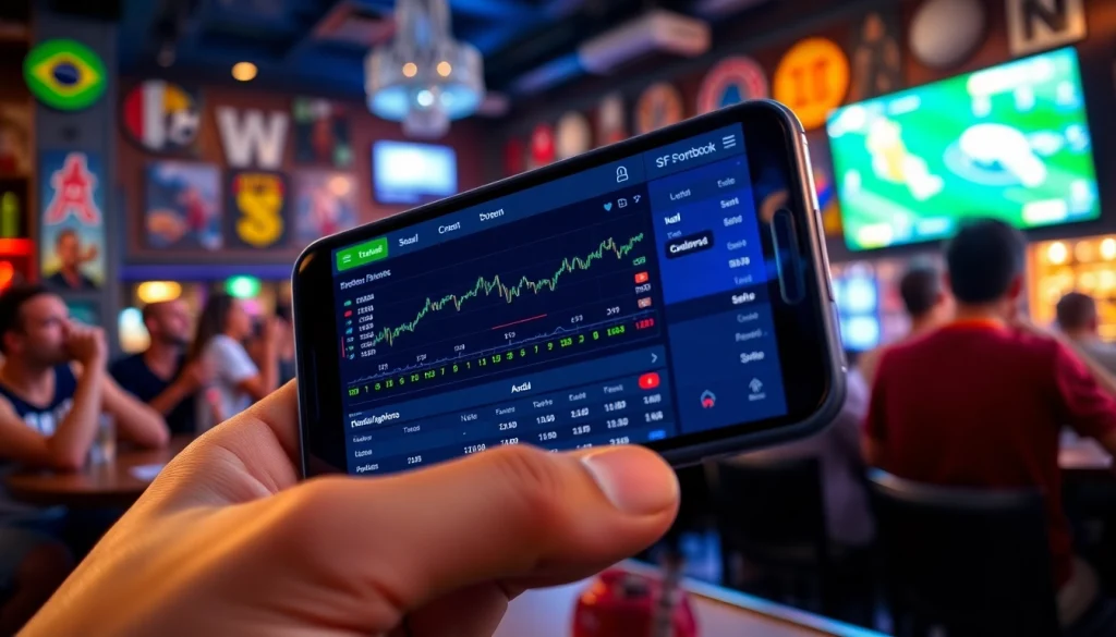Discover key features of the best sportsbooks in Brazil through a vibrant sports betting app display.