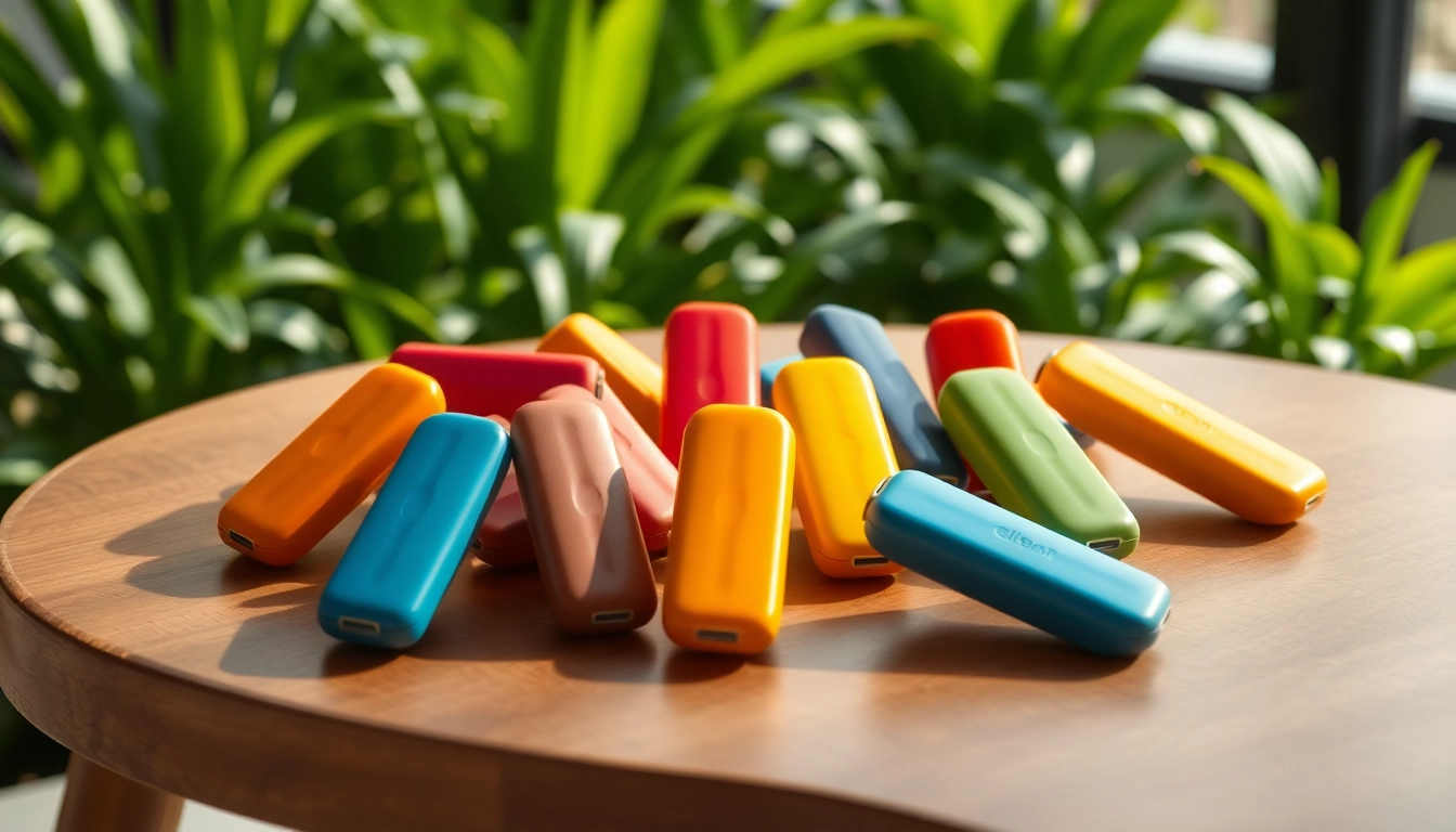 Die elfbar pods sind attraktiv auf einem Holztisch angeordnet und laden zum Genießen ein.