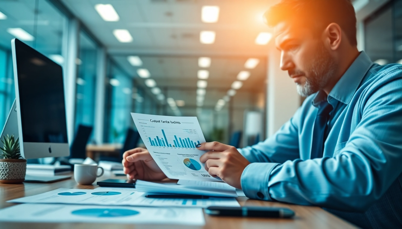 카드 한도 현금화를 위한 재무 전문가가 현대적인 사무실에서 분석 중인 모습.