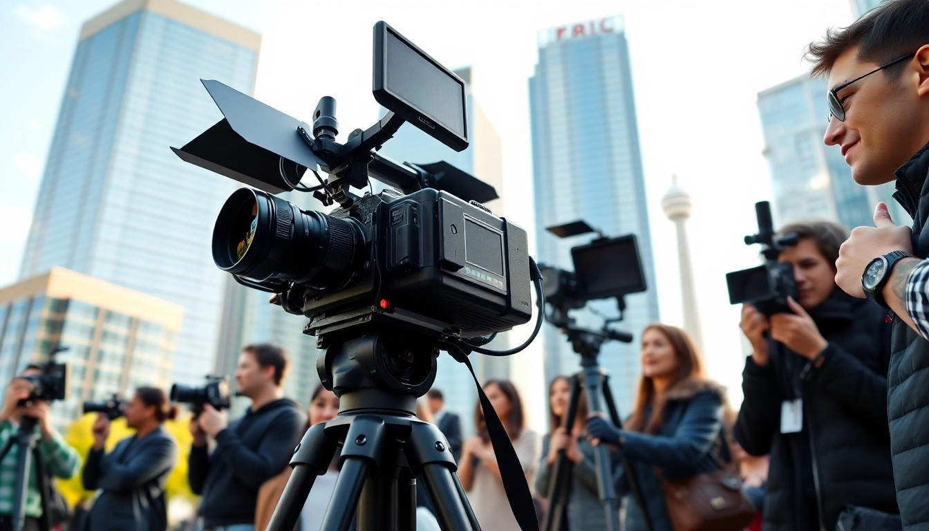 Capture of a vibrant commercial videography toronto scene showcasing professionals filming a corporate event.