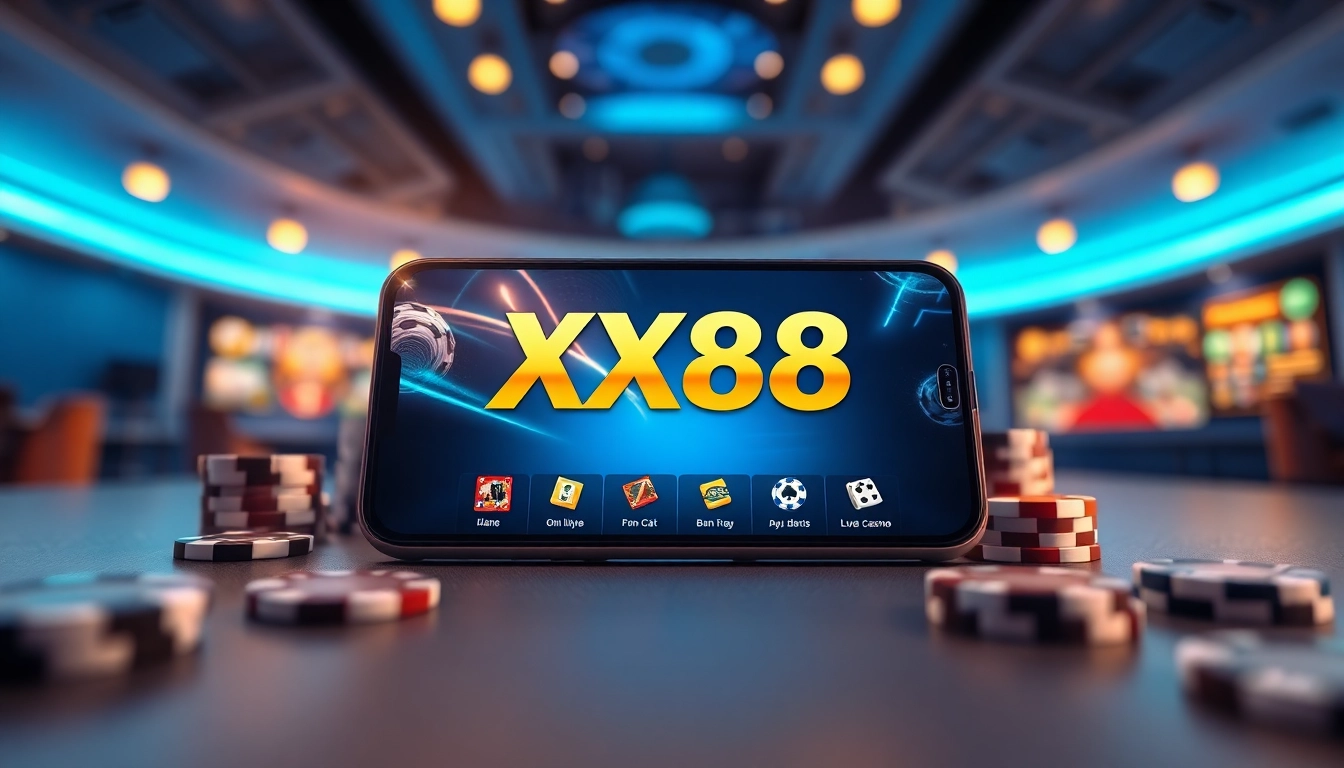 Experience the thrill of online gambling at XX88 with a modern interface showcasing exciting games and secure features.