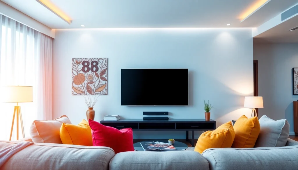 Experience the vibrant TV88 entertainment setup in a modern living room with stylish decor.