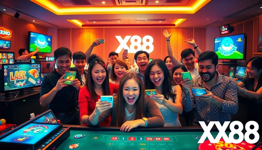 Exciting online gaming experience at XX88 with diverse players engaging on modern devices.