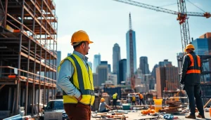 Showcasing a Manhattan General Contractor managing a busy construction site with workers and equipment.