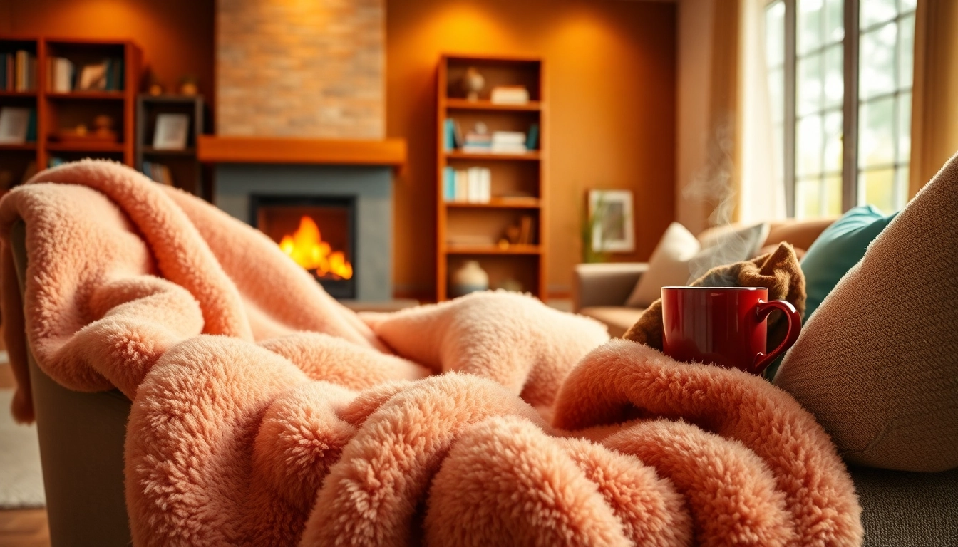 Fleece dekens en stoffen in een gezellige woonkamer setting, perfect voor warmte en comfort.