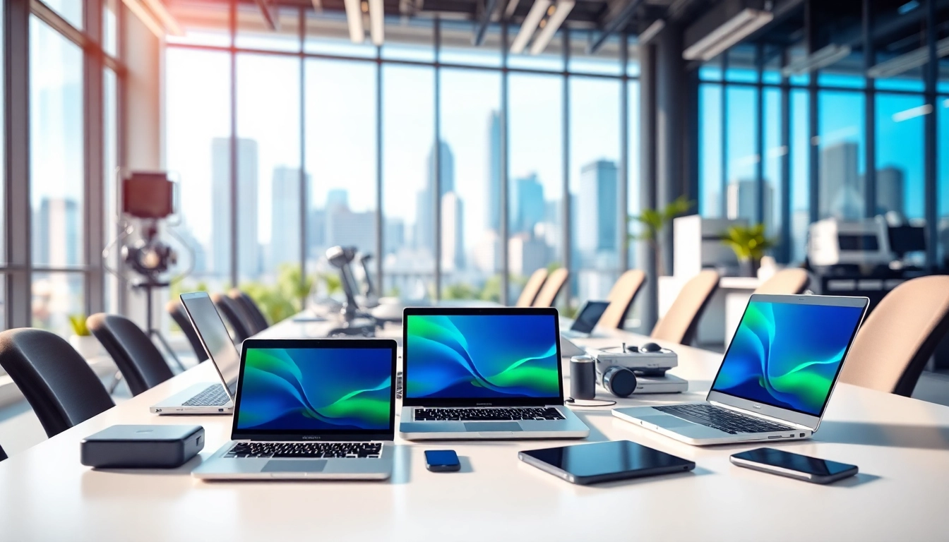Technology devices enriching a modern workspace with vibrant and professional ambiance.