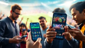 Engage with leading sports betting apps India featuring diverse users placing bets on smartphones.