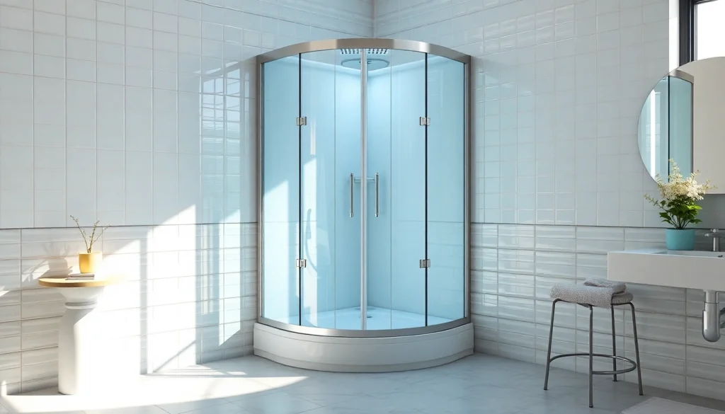 Besondere Details der sonni Duschkabine in einem modernen Badezimmer aufzeigen.