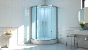 Besondere Details der sonni Duschkabine in einem modernen Badezimmer aufzeigen.