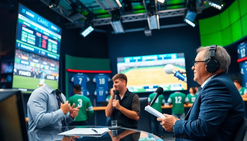 스포츠중계 중계하는 전문가들의 실시간 방송 장면
