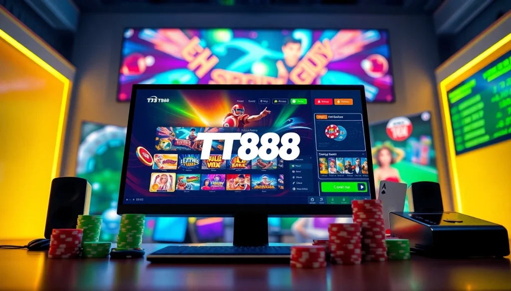 Engaging image of TT88 online gaming interface with casino elements and vibrant colors.