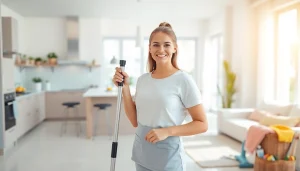 Showcase a professional cleaning service ensuring a spotless home environment.