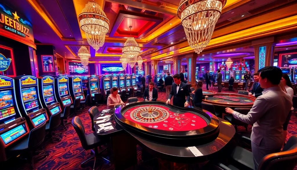 jeetbuzz ক্যাসিনো offers a thrilling gaming experience with vibrant slot machines and excited players.