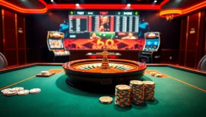 Experience thrilling online gaming at 789BET with poker chips, roulette wheels, and vibrant slots.