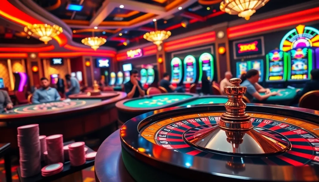 The vibrant casino experience at https://xx88.pizza/ showcasing roulette, poker chips, and engaged players.