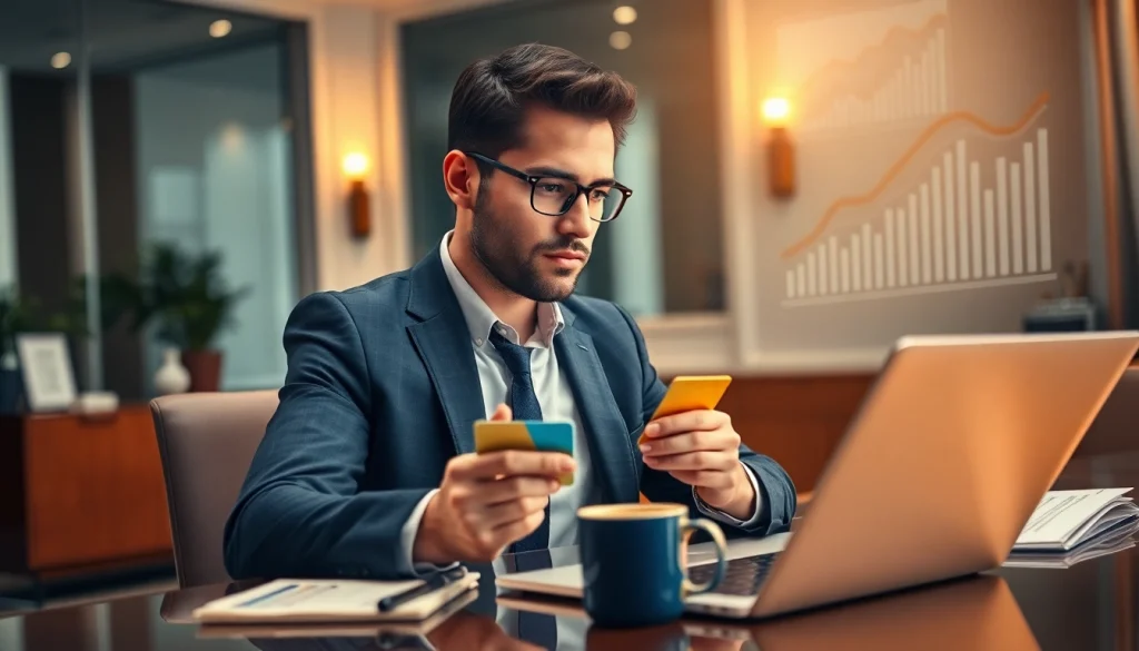 신용카드 현금화를 위해 금융 거래에 집중하는 전문가의 모습