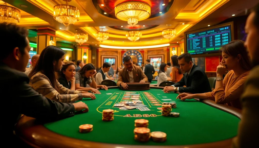 Engage in exciting poker with AF88 under vibrant casino lights and rich decorations.